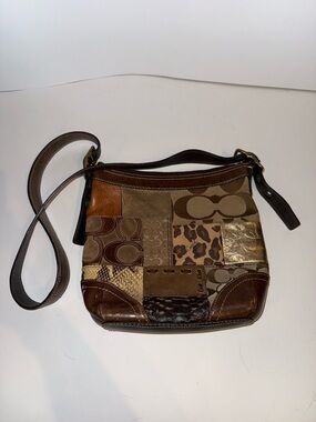 Coach Patchwork Leather and Signature Crossbody in Brown Tones